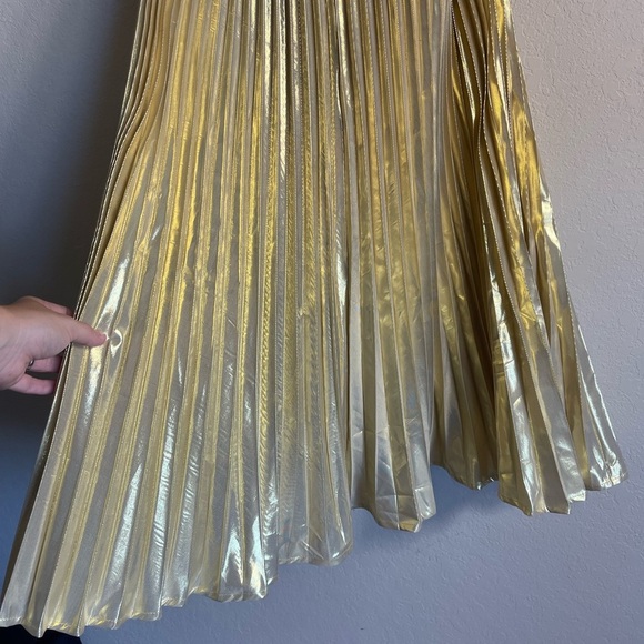Anthropologie Let Me Be Gold Foil Pleated Strapless Midi Dress Size XS NWT - Picture 6 of 13